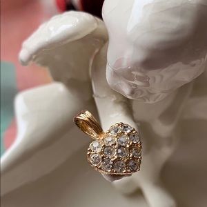 Beautiful Vintage Gold Tone Heart Pendant with Rhinestones signed Roman